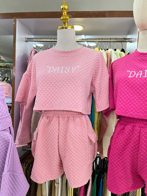 MODERN GRIL Round Neck Crop Top With Short Sets